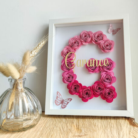Cadre blanc initiale G rose